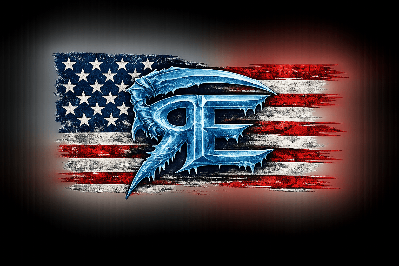 The Reaper Energy RE mark over a distressed American flag
