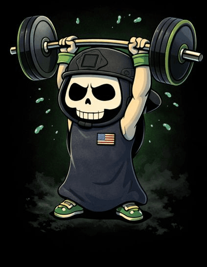 Mini Reaper illustration lifting weights